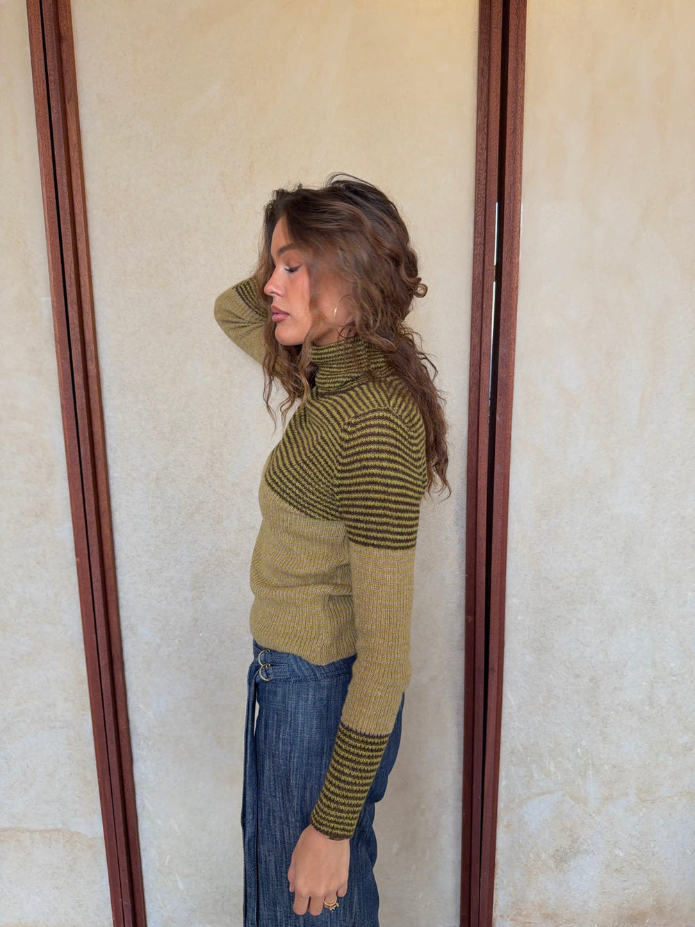 Swela knit with turtleneck - Green/brown