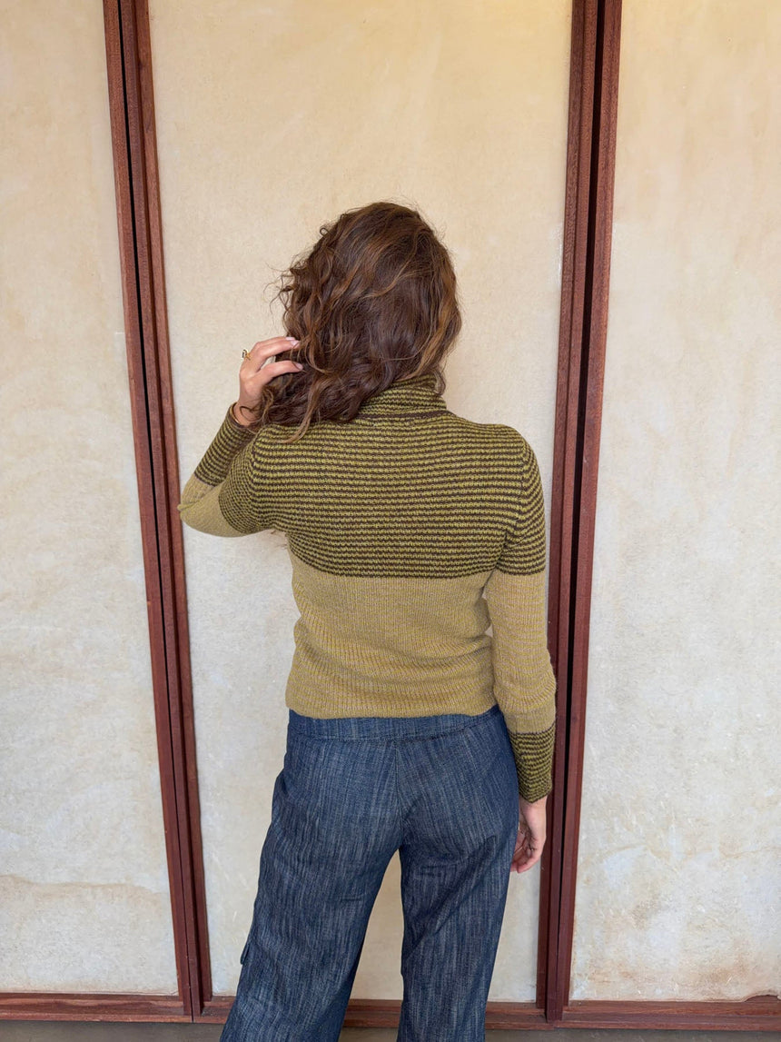 Swela knit with turtleneck - Green/brown