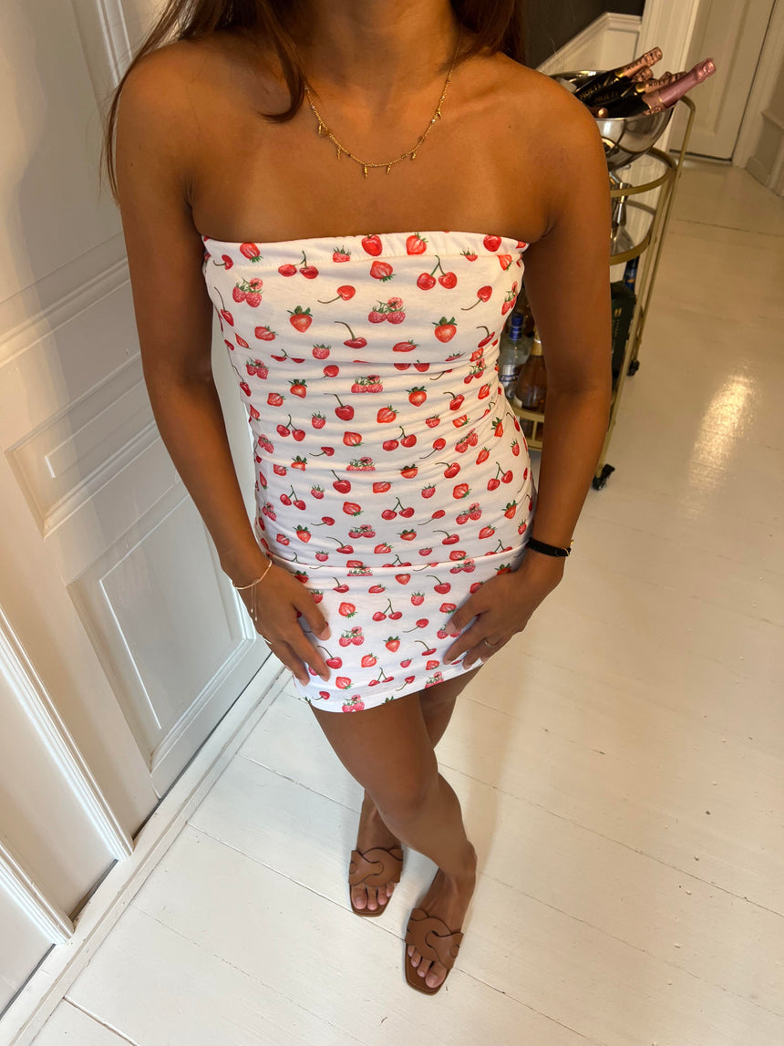 Amira tube dress with berry print