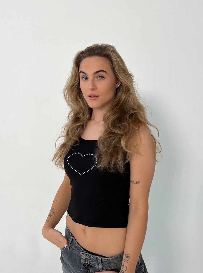 Ila rhinestone strap top - Black
